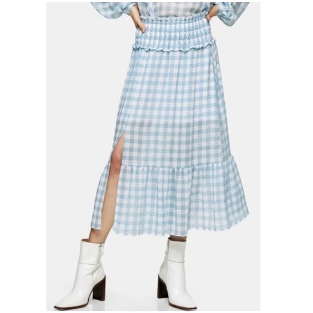 Topshop blue and white gingham midi skier size 8
